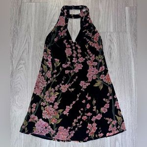 Lush Velvet Floral Halter Mini Dress Size Small